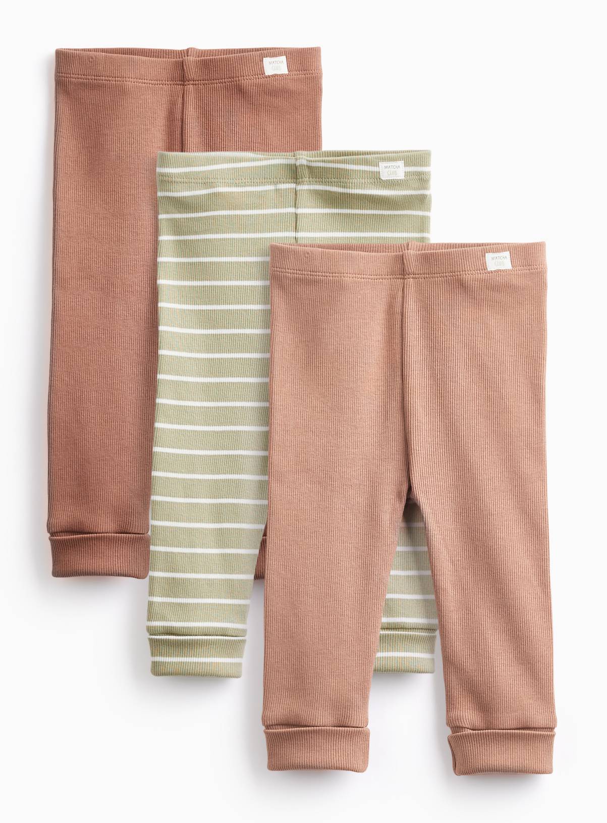 Brown Ribbed Leggings 3 Pack  12-18 months - Image 1